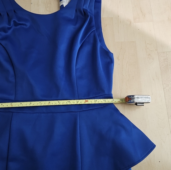 BISOU BISOU Michele Bohbot Cocktail Sleeveless Satin Peplum Dress Blue sz 10 EUC - Picture 4 of 6